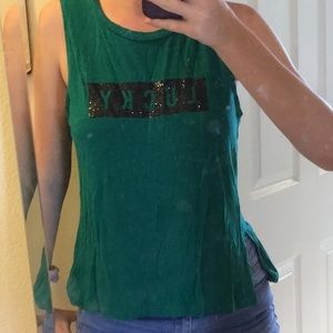 Green tank with glitter